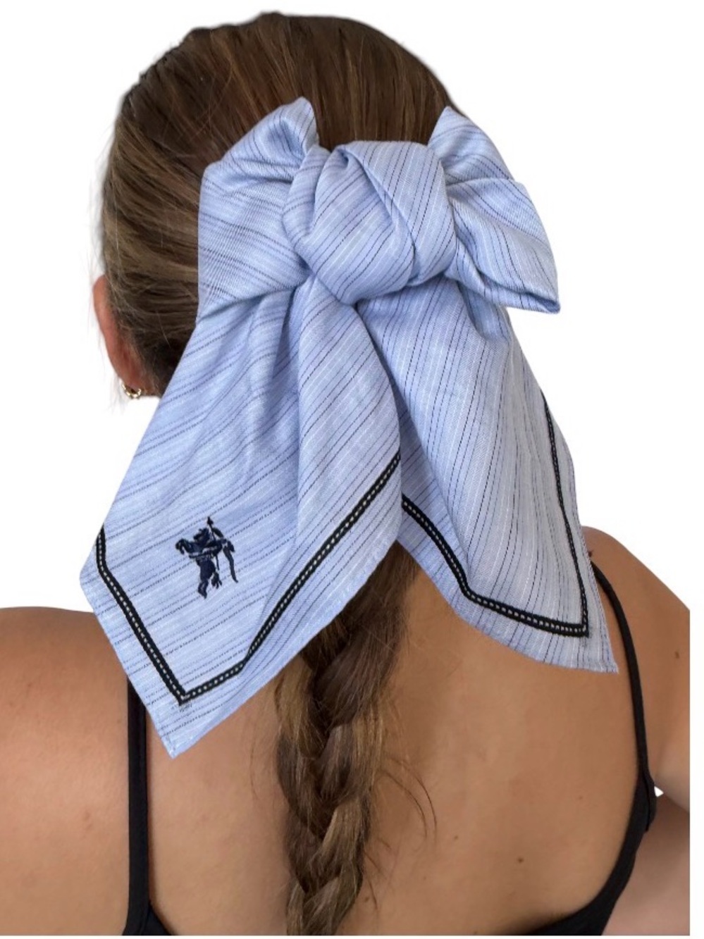Burberry Embroidered Cotton Blue Scarf Hair Bow Handkerchief Bag Accessory